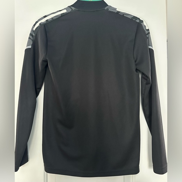 ADIDAS Size 11/12Y Boys Black Athletic Jacket with White Stripes and Pockets - Picture 4 of 4